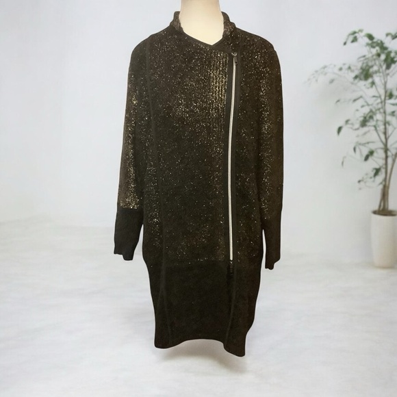 Olsen Europe Sweaters - OLSEN EUROPE BLACK & METALLIC GOLD ZIP UP LONG SLEEVE SWEATER/ JACKET/ Size L